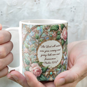 Caneca De Café Jardim de Rosas Pastel Versículo da Bíblia Persona