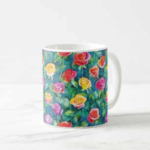 Caneca De Café Jardim de rosas românticas em impressão de aquarel
