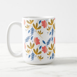 Caneca De Café Jardim de Verão Florais Corais Azuis Verde Rosa