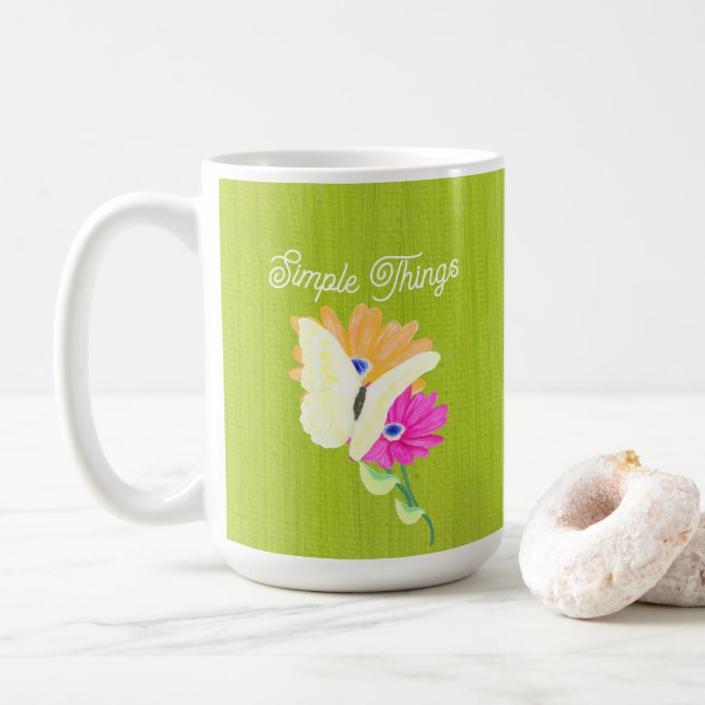 Caneca De Café Jardim e Borboletas 'Coisas Simples' (Com Donut)