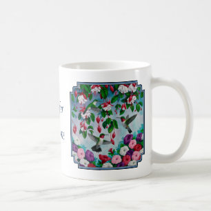 Caneca De Café Jardim Flor e Aves Humanas Azuis