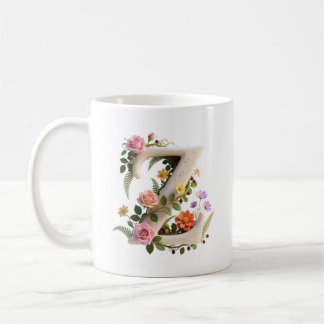 Caneca De Café Jardim Floral Branco Monograma Letra Z