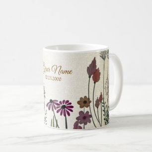 Caneca De Café Jardim Floral Colorido Dourado Brilho Festa de Cas