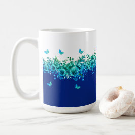 Caneca De Café Jardim Floral da Borboleta Azul 