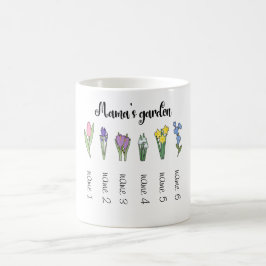 Caneca De Café Jardim floral da mamãe com 6 nomes personalizados