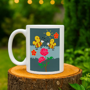 Caneca De Café Jardim Floral de Abelhas e Rosas