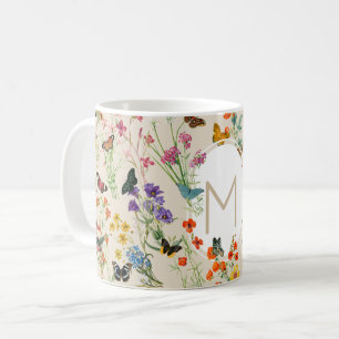 Caneca De Café Jardim Floral de Flores e Borboletas