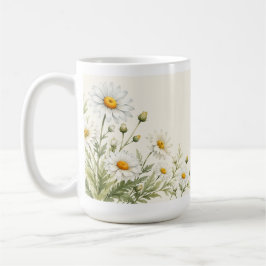 Caneca De Café Jardim Floral de Margaridas em Aquarela