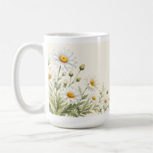 Caneca De Café Jardim Floral de Margaridas em Aquarela 
