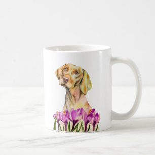 Caneca De Café Jardim floral do cão Vizsla da aguarela