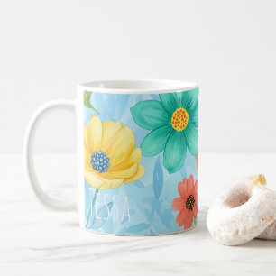 Caneca De Café Jardim Floral Pastel Botânico em Aquarela Vibrante