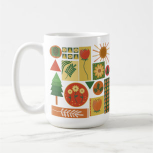 Caneca De Café Jardim Geométrico Colorido Vegetais