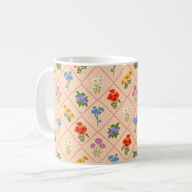 Caneca De Café Jardim Harlequim de Flores Silvestres (Frente Esquerda)