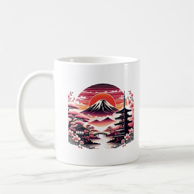 Caneca De Café Jardim Japonês de Sakura Monte Fuji Flor de Cereje (Esquerda)