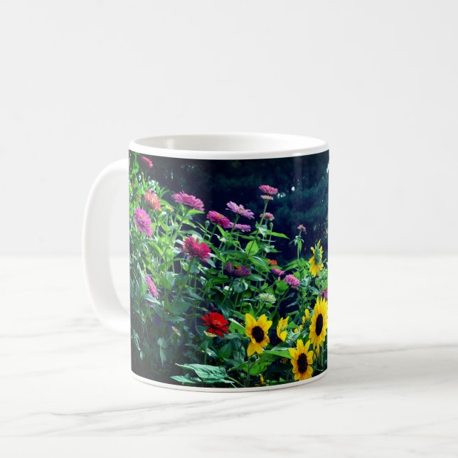 Caneca De Café Jardim, margaridas, cosmos, girassóis, mães (Frente Esquerda)