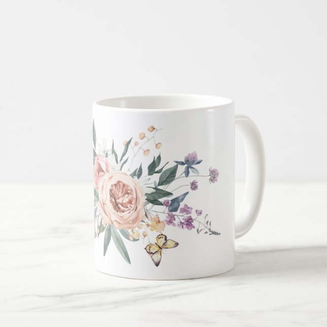 Caneca De Café Jardim ouro | Chic Girly Flower Mug (Frente Esquerda)