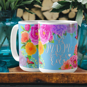 Caneca De Café Jardim Romântico de Peônias Azul Melhor Mãe