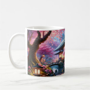 Caneca De Café Jardim Serene Japonês na Pintura de Crepúsculo