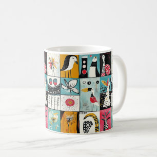 Caneca De Café Jardim Whimsical de Aves e Blooms