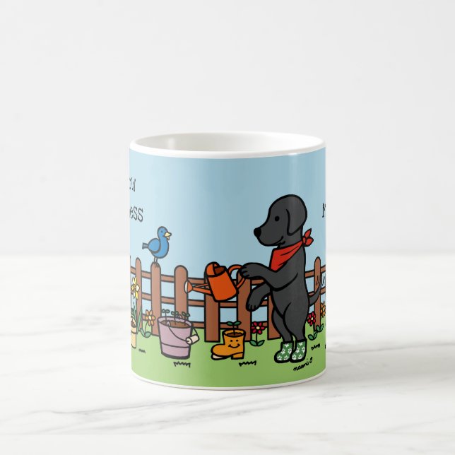 Caneca De Café Jardineiro Negro Personalizado Labrador Feliz (Centro)