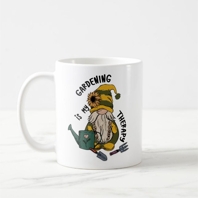 Caneca De Café Jardineiro Sunflower Gnomo Gardening É Minha Terap (Esquerda)