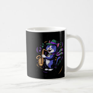 Caneca De Café Jazz Cat Jogando Música Saxofone Amante Arte Nova
