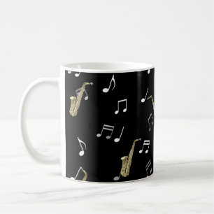 Caneca De Café Jazzy Saxofone e Notas Musicais 