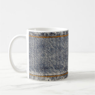 Caneca De Café Jeans Azuis Denim: Patch Duplo Casual