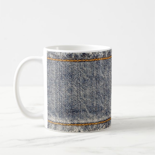 Caneca De Café Jeans Azuis Denim: Patch Duplo Casual (Esquerda)