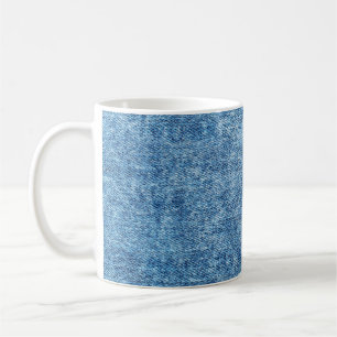 Caneca De Café Jeans em azul de lavagem ácida. Fundo de Denim, t