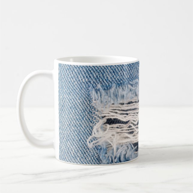 Caneca De Café Jeans rasgados azuis, Texturas rasgadas jeans de v (Esquerda)