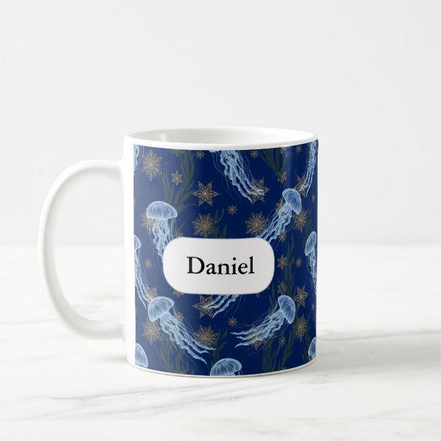 Caneca De Café Jellyfish Ocean See Dreamy Nautical Custom Name (Esquerda)