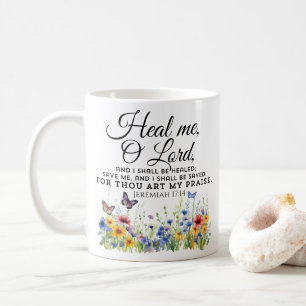 Caneca De Café Jeremiah 17:14 Bíblia de cura Verse Flores Selvage