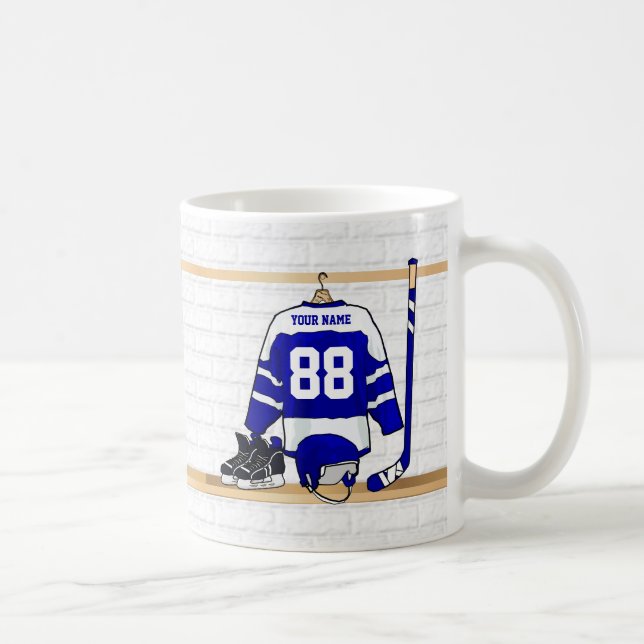 Caneca De Café Jérsei azul e branco personalizado do hóquei em (Direita)