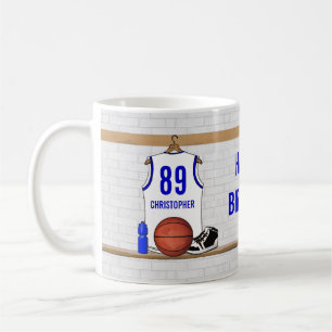 Caneca De Café Jérsei de Basquete Branco e Azul Personalizado