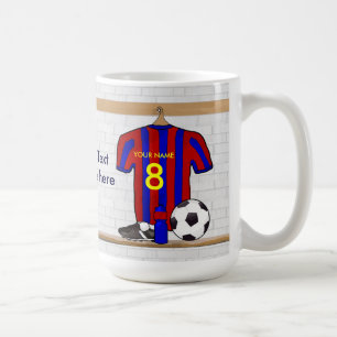 Caneca De Café Jérsei de futebol vermelho e azul personalizado d