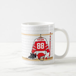 Caneca De Café Jérsei vermelho e branco personalizado do hóquei