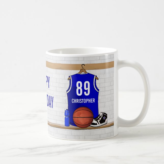 Caneca De Café Jersey Azul e Branco Personalizado (Direita)