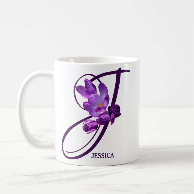 Caneca De Café Jessica personalizável nome crocus púrpura diversã (Esquerda)