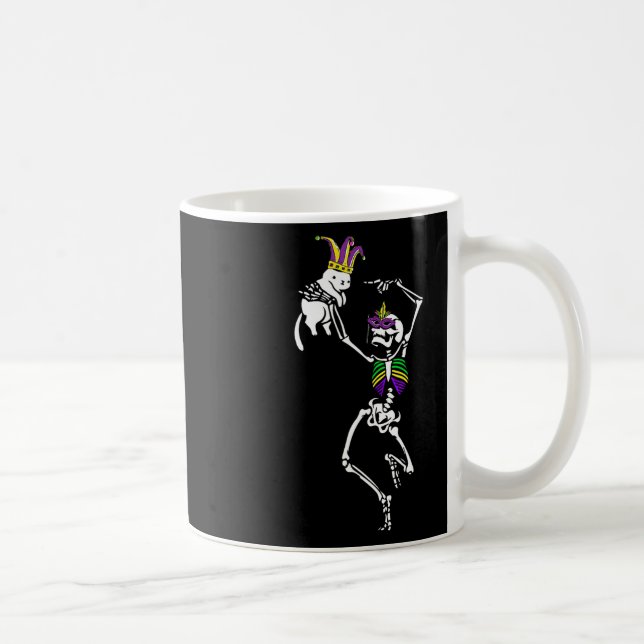 Caneca De Café Jester Skeleton Dançando Cat Mardi Gras Mask Carni (Direita)