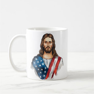 Caneca De Café Jesus artístico com bandeira americana
