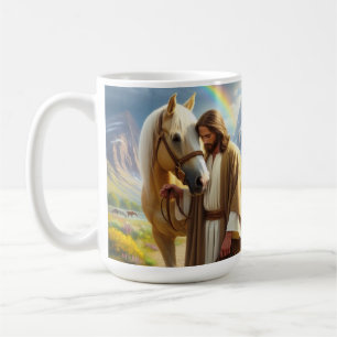 Caneca De Café Jesus com Cavalo de Palomino na Paisagem Cênica