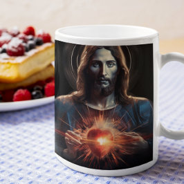Caneca De Café Jesus Cristo com Coração Brilhante versão 3
