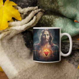 Caneca De Café Jesus Cristo com Coração Brilhante versão 6