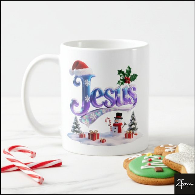Caneca De Café Jesus de Natal Iridescente com Boneco de Neve (Criador carregado)