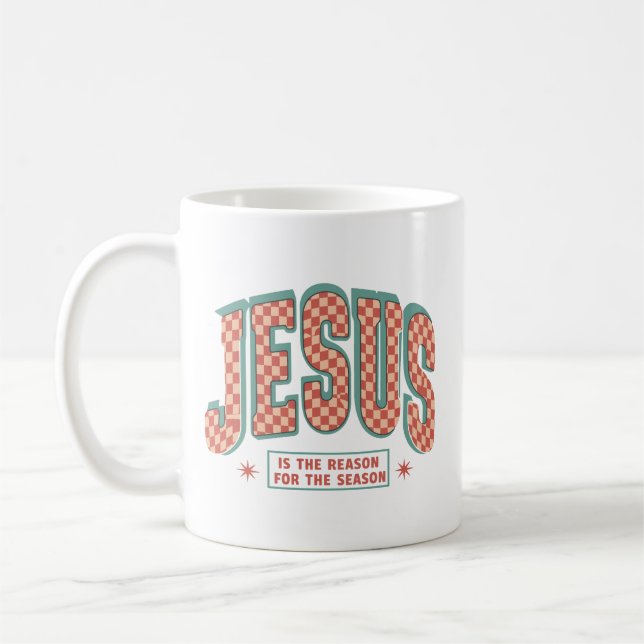 Caneca De Café Jesus É A Razão Natal Cristão Retro  (Esquerda)