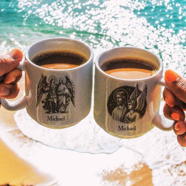 Caneca De Café Jesus E Arcanjo, Cristão Religioso (Criador carregado)