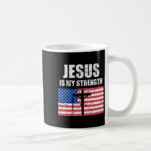 Caneca De Café Jesus É Minha Força Bandeira Dos EUA Arte De Cruz 