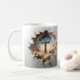 Caneca De Café Jesus e Muro de Buracos Cruzados 3D