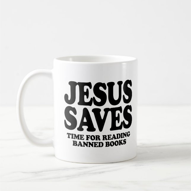 Caneca De Café Jesus economiza tempo para ler livros proibidos (Esquerda)